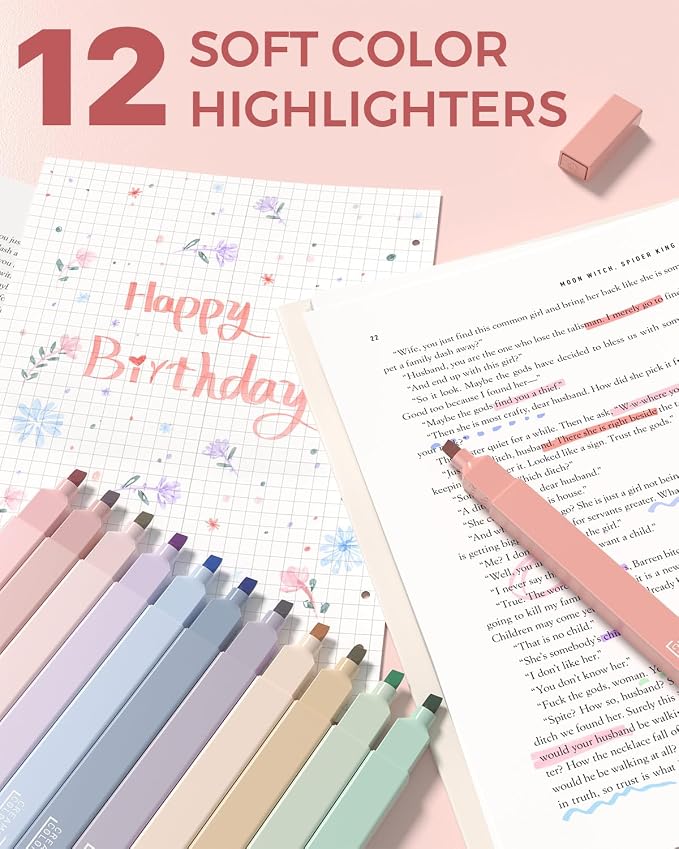 Four Candies 56PCS School Supplies with Pencil Case, Stationery Set, Pink | 6 Multicolor Pens, 12 Pastel Highlighters, 5 Gel Pens, 9 Mechanical Pencils, Back to School, College Essentials for Students