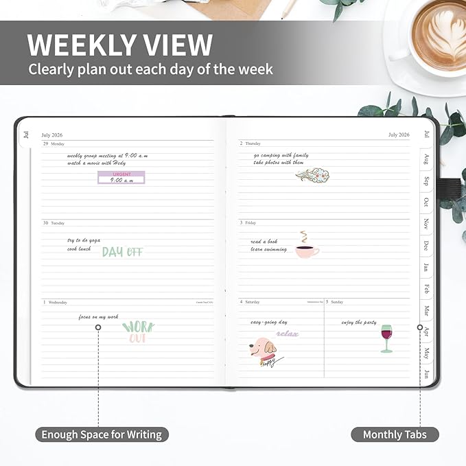 Planner 2026-2027, 8.5" x 11" Weekly and Monthly Planner with Tabs from Jul 2026 - Jun 2027 Academic Year, A4 Large Hardcover Agenda Calendar with Date for School & Office Schedule, Black