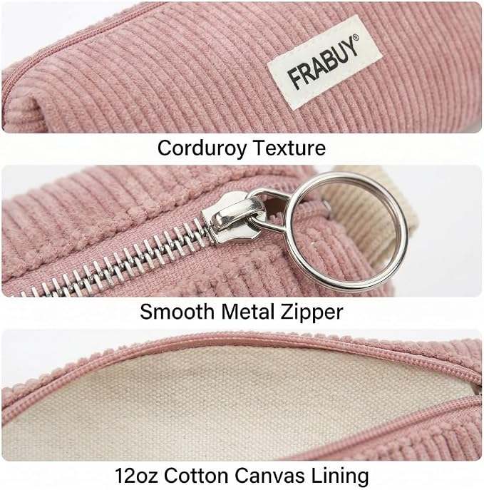 Soft Corduroy Pencil Case Pen Pouch Organizer, Small Stationery Bag | Cute pink pencil pouch, smooth zipper, daily cosmetics holder, compact organizer for school teen girls, women