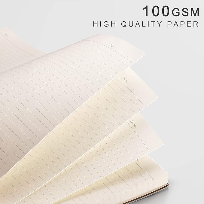 EMSHOI B5 College Ruled Notebook, Large 7.5"x10", 204 Numbered Pages 100GSM Ink-Proof Faux Leather Softcover Lay-Flat Lined Journal for Work Office School Study Writing, LightBlue