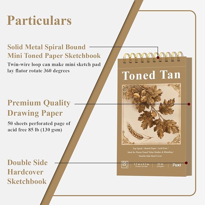 Fuxi Toned Tan Sketchbook, 2-Pack - 5.5" x 8.5" | 85lb/130gsm Toned Paper, 50 Sheets Per Pad.