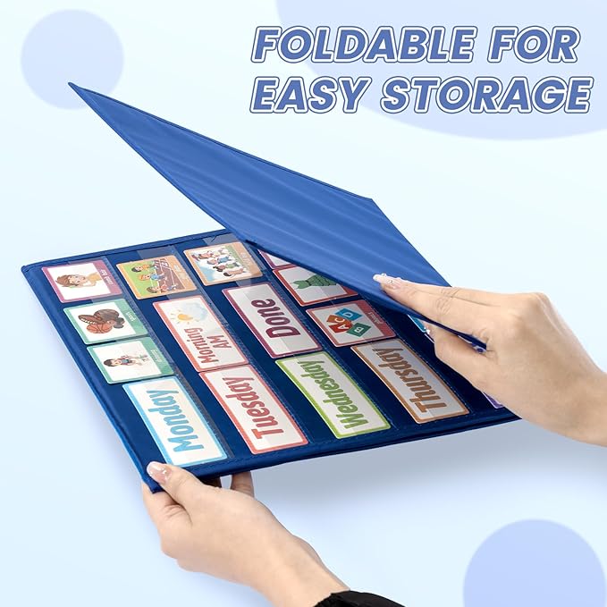 Visual Schedule Pocket Chart with 146 Cards for Classroom Kids, 2 in 1 Autism Daily Morning Routine Chore Chart Board Responsibility Planner Behavior Communication Cards Learning Material