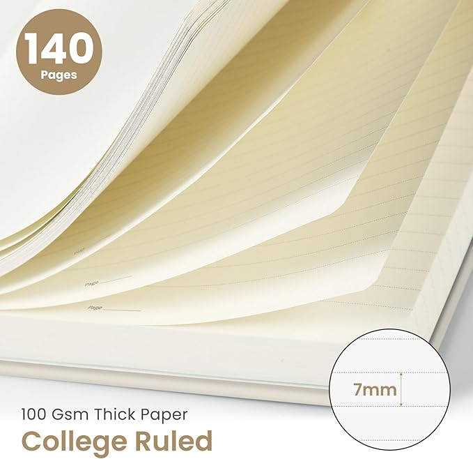 Taja Lined Spiral Journal Notebook for Women & Men, 140 Pages, College Ruled Hardcover Notebook for Work & Note Taking, Journals for Writing, A5(5.7" x 7.9") – Beige
