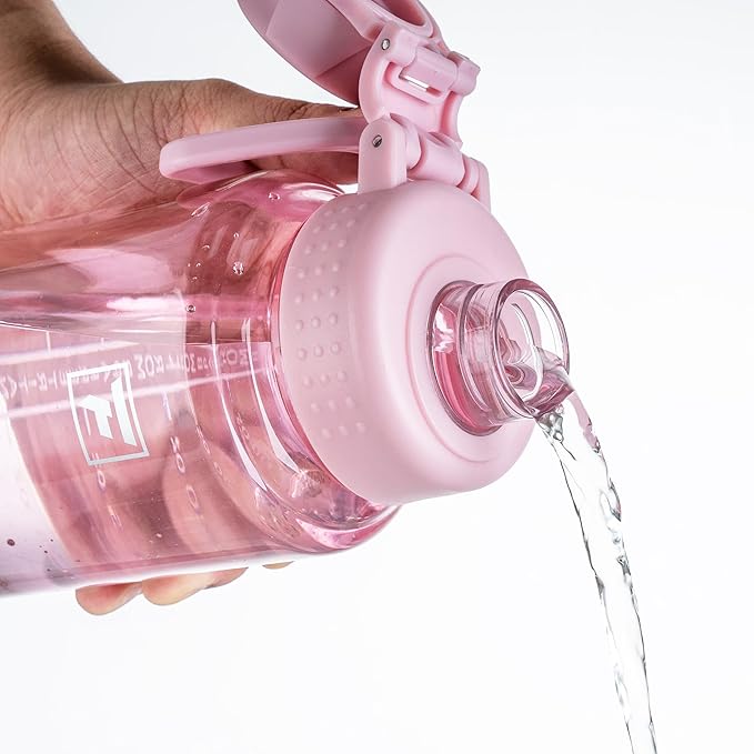 Fanhaw 32 oz Clear BPA-Free Tritan Water Bottle with Fast-Flow Spout Lid, Leakproof Wide-Mouth Reusable Bottle for Gym, School & Office (Cherry Blossom)