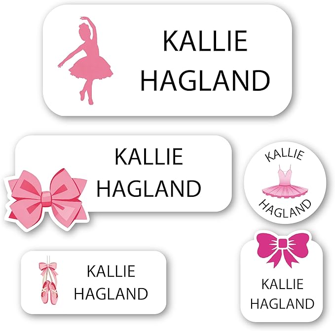 Personalized Kids Name Labels – Waterproof Custom Stickers for Daycare & School, 117 Pack, Dishwasher & Laundry Safe (Ballet)