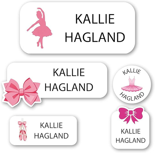 Personalized Kids Name Labels – Waterproof Custom Stickers for Daycare & School, 117 Pack, Dishwasher & Laundry Safe (Ballet)