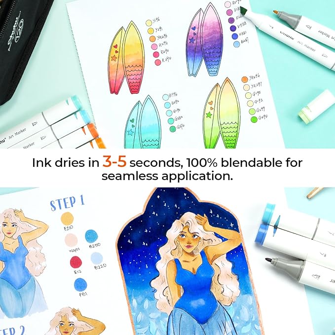Ohuhu Double-Sided Marker Pad Art Sketchbook Bleedproof - 5.5"x8.5" Small Paper Size - 90 lb/150 gsm Smooth Drawing Paper - 60 Sheets/120 Pages - Hardcover Sketching Book for Alcohol Markers Paints