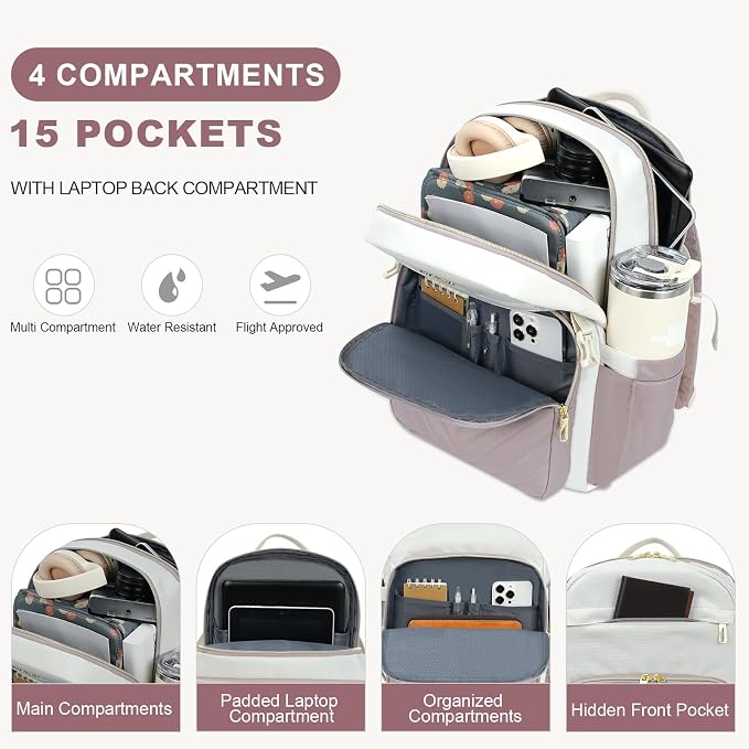 VANKEAN 15.6 Inch Laptop Backpack for Women Large Capacity | Waterproof Backpacks Stylish Travel Bags Casual Daypacks for College, Business