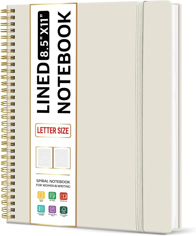 Taja Large Spiral Lined Notebook for Work, Journal for Women & Men