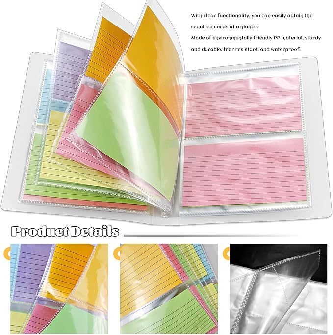Bercoor 3 Pack 3 x 5 Index Cards Holders, Holds 240 Pieces Cards, Organizer Pouches Book Binder for Note, Study and Recipe