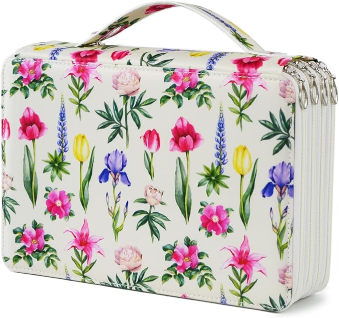 YOUNGCOL 200 Slots Colored Pencil Case Color Pencil Organizer Storage Large Capacity Pencil Case (Faint Yellow + Flower)