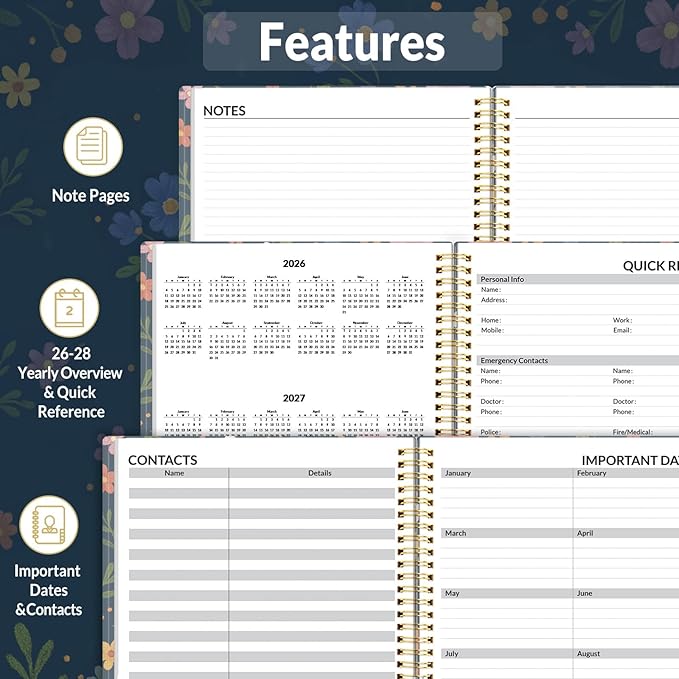 SUNEE 2026 Appointment Book, Quarter-Hourly, Weekly & Monthly - from January 2026 - December 2026, 8.5"x11" Weekly Planner, Flexible Cover, Note Pages, Pockets, Bookmark, Spiral Binding,