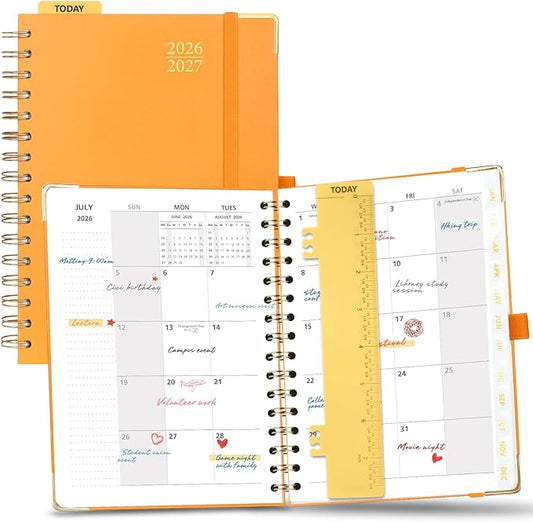 POPRUN 2026-2027 Monthly Planner, 18 Month Calendar (July 2026-Dec 2027), 6.25" x 8.5" A5 Spiral Hardcover Organizer with Dotted Note Pages, Professional Appointment Book for Business Office, Students & Teachers - Orange