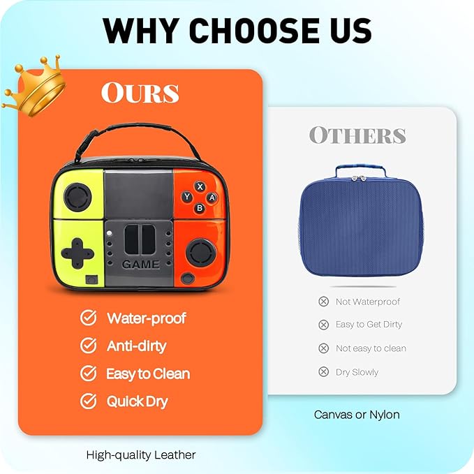 Kids Lunch Box for Boys,Game Console Insulated Lunch Bag for Kids,Leather Lunchbox for Boys,Waterproof Leakproof Portable Fits Most Bento Boxes