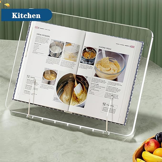 Acrylic Book Stand for Reading,Portable Book Page Holder,Adjustable Display Stands for Cookbook,Document,Recipe,Tablets (Medium)