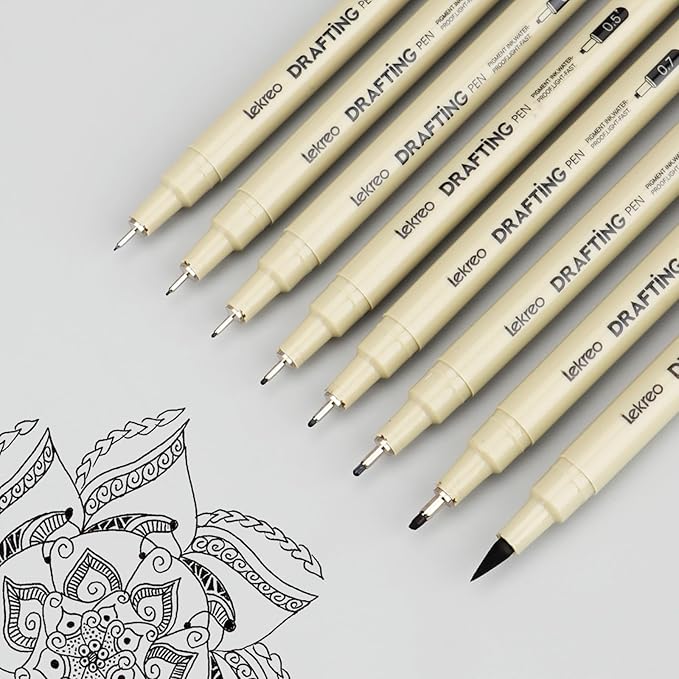 Fineliner Pens - Archival Black Ink Pen - Pens for Writing, Drawing, or Bullet Journaling - Assorted Point Sizes (8 Count (Pack of 8))