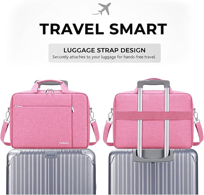 Ferkurn Laptop Bag Case for Women Men Computer Bag Compatible with HP Envy Pavilion Omen/LG Gram/MSI/Dell Inspiron XPS/Lenovo/Acer, Shoulder Strap Carrying Messenger Briefcase, Pink, 17 17.3 Inch