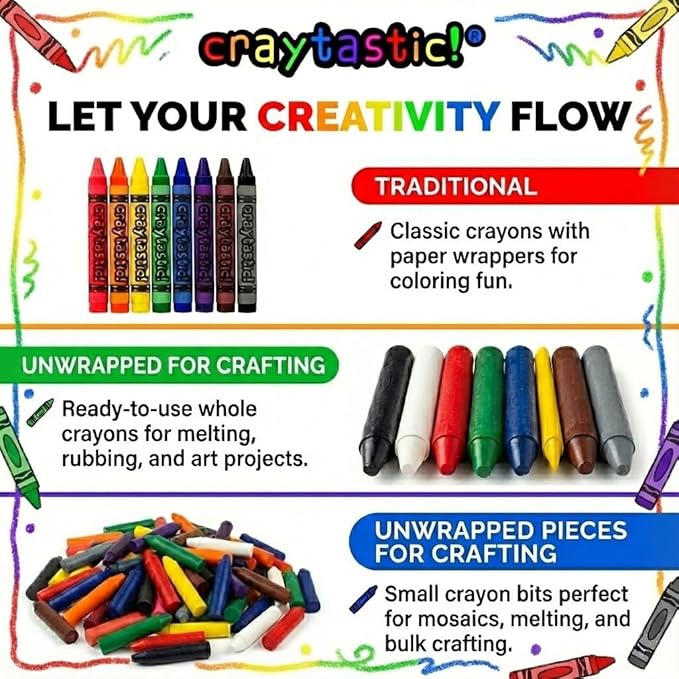 Craytastic! Bulk Unwrapped Crayons Box of 52 (Green) for Crafting, Parties, Kids - Paperless Crayons, No Paper Wrapper - Safety Tested Compliant with ASTM D-4236 (Pack of 2)