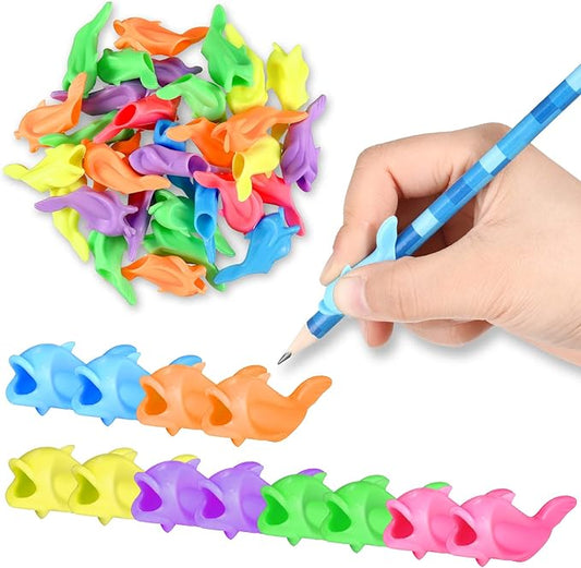 Nezyo 60 Pcs Pencil Grips for Kids Handwriting Grippers Silicone Ideal Pencil Holders Dolphin Writing Aid Grips Children Training for Kids Handwriting Toddlers Posture Correction Tools Writing Tools
