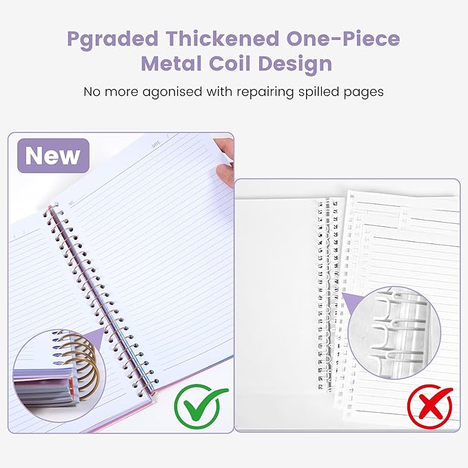 CAGIE Small Spiral Notebooks with Removable Dividers Tabs, 5 Subject Notebook College Ruled 6''×8'', A5 Notebooks for School Work with Plastic Cover, Back Pocket, Spiral Bound, Purple