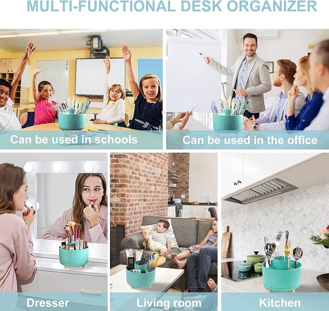 Cayxenful Pencil Holder For Desk,5 Slots 360°Degree Rotating Desk Organizers And Accessories,Desktop Storage Stationery Supplies Organizer, Cute Pencil Cup Pot For Office, School, Home (C-Blue)