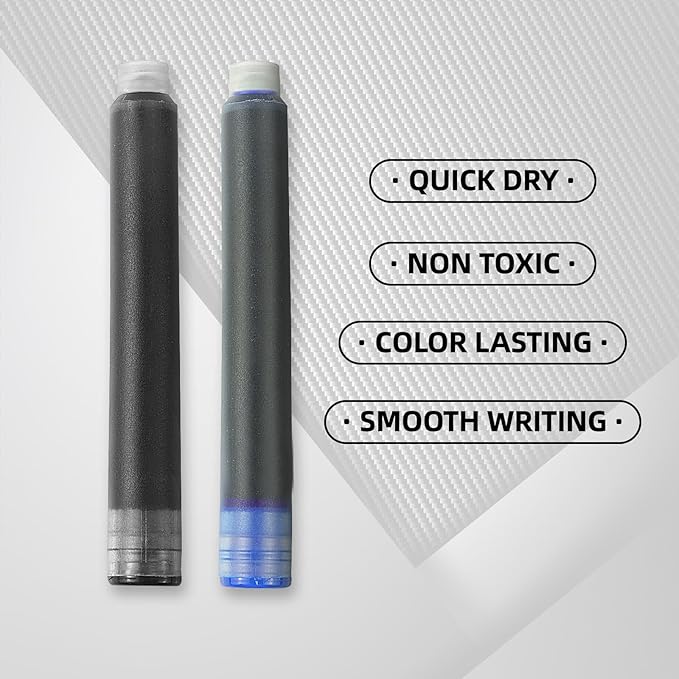 YUNCHUN 10PCS Fountain Pen Ink Refills, 2.6 mm Ink Cartridges Sets for Hongdian, Ink Pen Writing Supplies International Standard Ink Refills, Smooth Writing, Large Capacity and Easy Carry Black + Blue