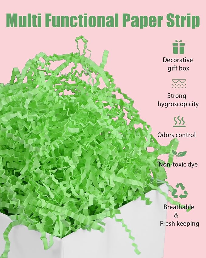 Raissily 10.5oz/300g Crinkle Cut Paper Shred Filler, Packing Grass Cushion for Christmas Wedding Birthday Anniversaries Easter Engagement Gift Confetti Box Bag Basket Filling Decoration (Light Green)
