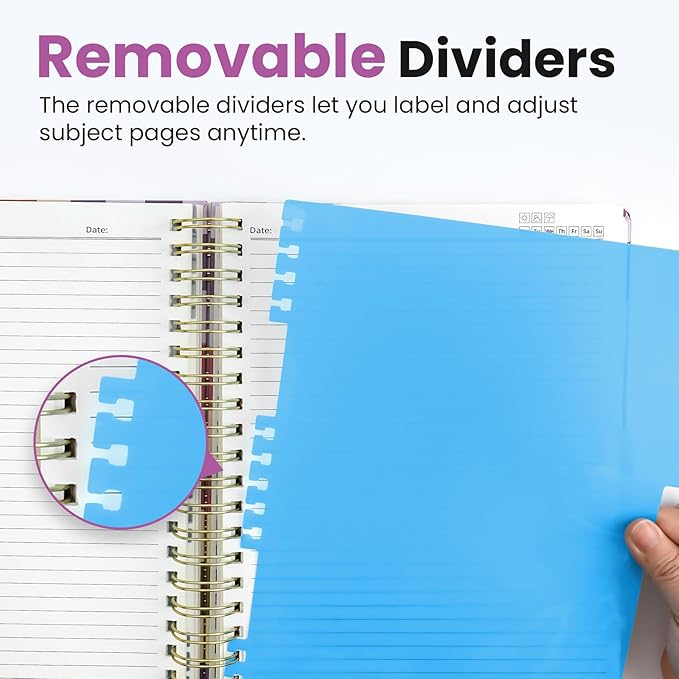Large Spiral Lined Notebooks for Work with Removable Dividers & Tabs, 8.5"x11" Pretty Hardcover 5 Subject Notebook Journal for Women, College Ruled, Perfect for Study & Office Organization, 280 Pages,Checkered