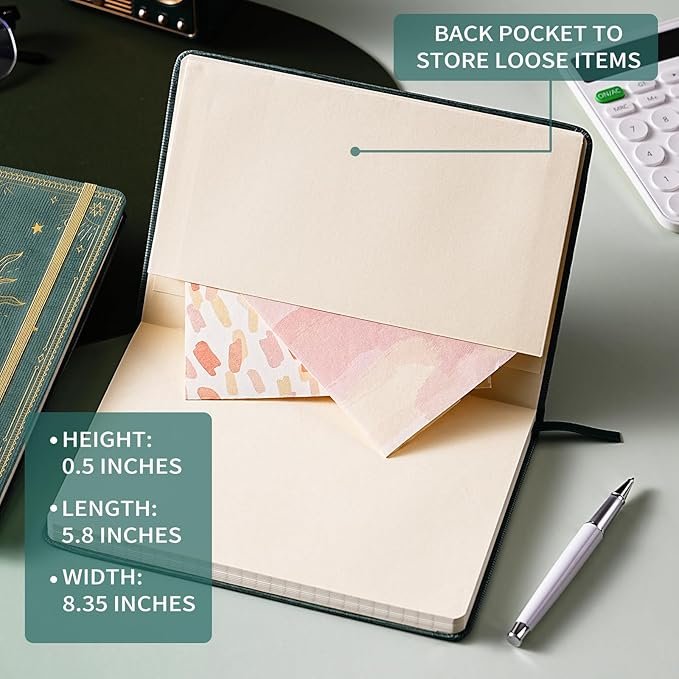 Artfan Ruled Notebook/Journal – Premium Thick Paper Faux Leather Classic Writing Notebook with Pocket + Page Dividers Gifts, Banded, Large, 144 Pages, Hard Cover, Lined (5.8 x 8.4) - Cyan