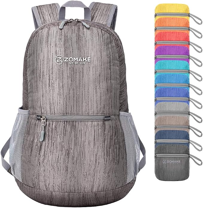 ZOMAKE Lightweight Packable Backpack, 20L Small Foldable Daypack for Hiking | Water Resistant Collapsible Backpacks for Women Men, Everyday Carry,Multi Compartment Storage,Adjustable Strap(Light Grey B3)