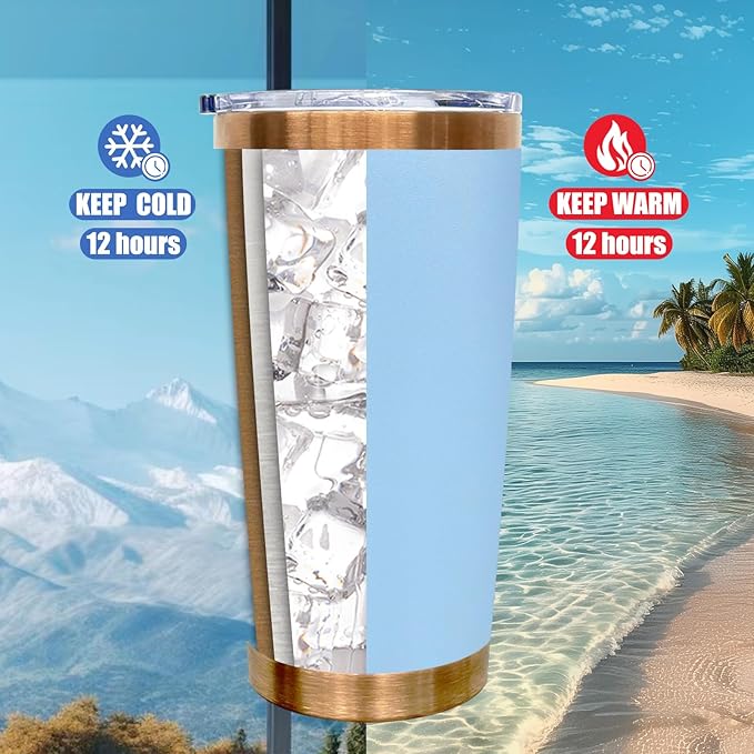 20 oz Tumbler Bulk Stainless Steel Tumblers with Lids and Straws, Double Wall Vacuum Insulated Travel Coffee Mug for Laser Engrave, Powder Coated Cups for Hot and Cold Drinks (Sky Blue,1 pack)
