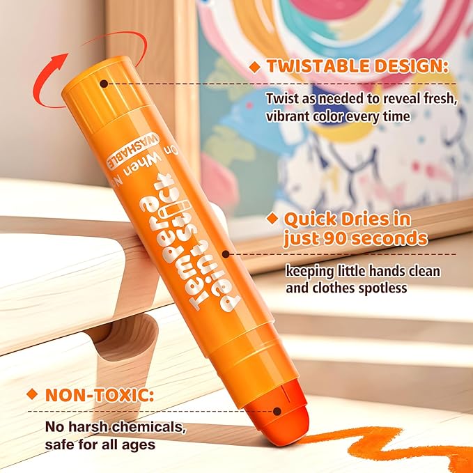 Toidgy Tempera Paint Sticks, 24 Classic Colors, Washable Solid Paint Sticks for Kids Toddlers, Painting Art Supplies for Classroom School Students, Non-Toxic, Quick Drying, Back to School Supplies