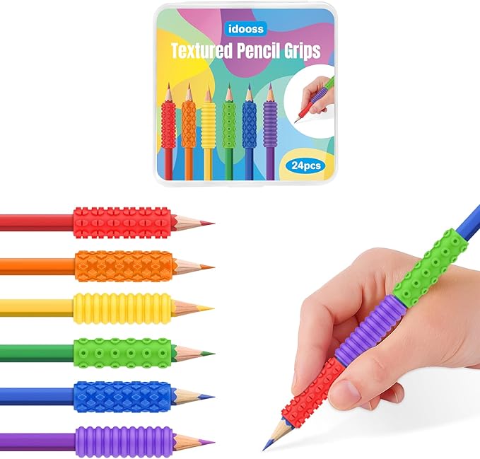Silicone Textured Pencil Grips, Sensory Fidget Toys for Autism Kids, Writing Aid Tools ADHD Tools, 24 Packs