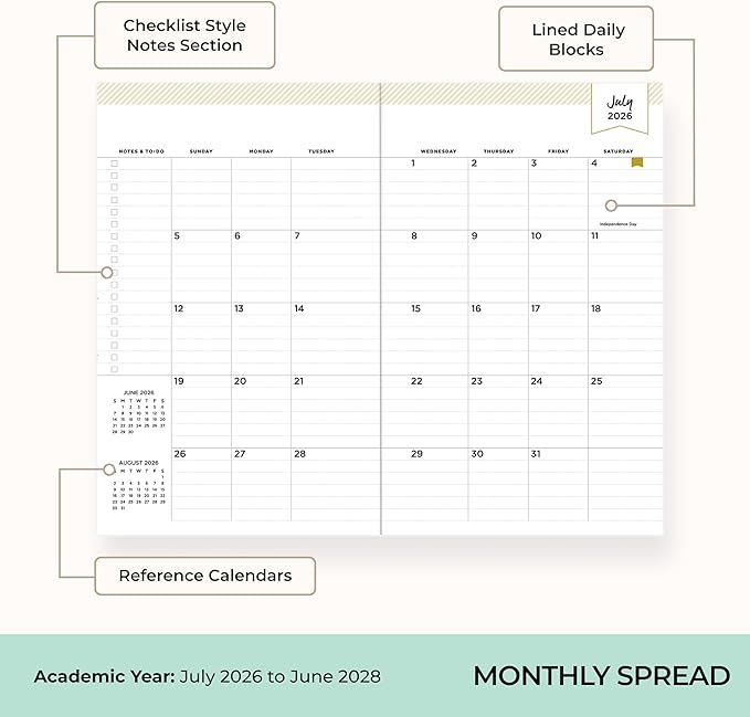 Blue Sky Day Designer 2026-2028 Monthly Academic Year 24 Month Planner Calendar, July 2026 - June 2028, 5" x 8", Flexible Cover, Stapled Binding, Orange Blossom Mint