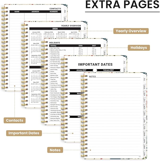 Planner 2026-2027, Monthly and Weekly Academic Planner July 2026 - June 2027, Hardcover Student Teacher Planning Agenda Calendar Book with Tabs, Perfect for Office School Supplies, A4 (8.5" x 11") - Herbs