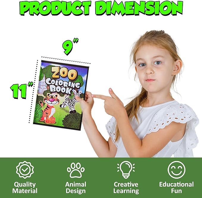 72Pcs Zoo Animal Coloring Books Bulk for Kids - 9"x11" Animal Party Favors with Jungle Safari Animals and Activity Sheets for Goodie Bags, Classrooms and Themed Birthday Supplies (Pack of 72)