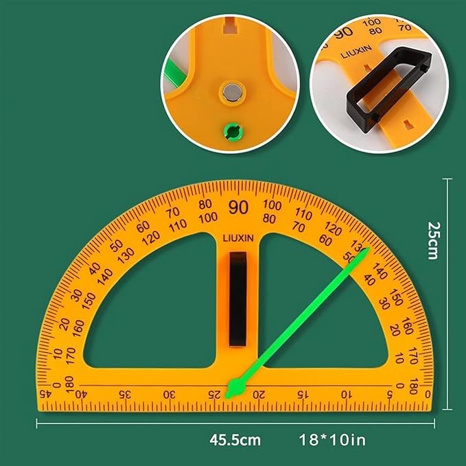 Magnetic Geometry Math Ruler Set for Classroom, Large Protractor, Triangle & Measuring Rulers, Magnetic Blackboard Tools for Teachers & Students Enhances Math Learning, 5pc