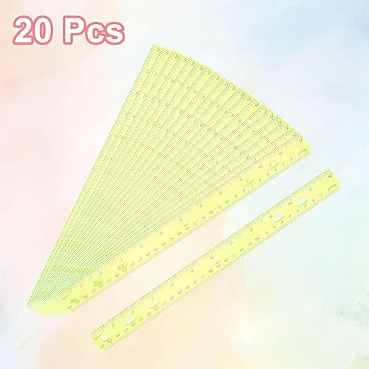HARFINGTON 20pcs Plastic Rulers 12" (30cm) Clear Straight Ruler Measuring Tool Inches and Centimeters with Hole for Home Office Classrooms Drafting, Clear Yellow