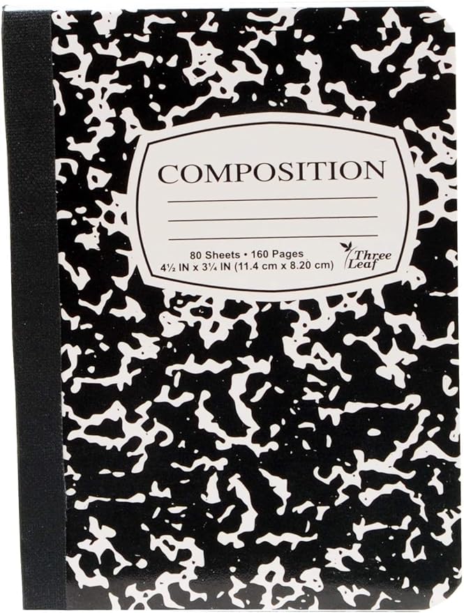 4-Pack Mini Marble Composition Notebooks, 4-1/2" x 3-1/4", College Ruled, 80 Sheet (160 Pages) - Colors: Red, Green, Yellow, Blue, Black. (4-Pack, Random Colors)