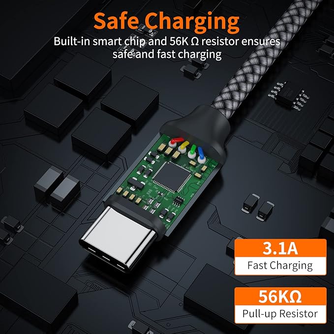 JXMOX Short USB C Cable (0.5ft 3-Pack), USB A to Type-C Charger Cord 3.1A Fast Charging Compatible with iPhone 15 16 Pro Max, Samsung Galaxy S20 S10 S9, Note 10 9, A80 A70 A50 A40, Power Bank (Grey)