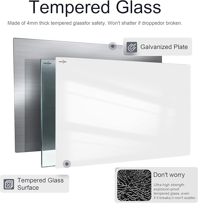 24" x18'' Magnetic Glass Whiteboard, Frameless Wall Mounted Dry Erase Board, Anti Ghosting Scratch Resistant Glass Board for Home Office Classroom with Complete Mounting Accessories