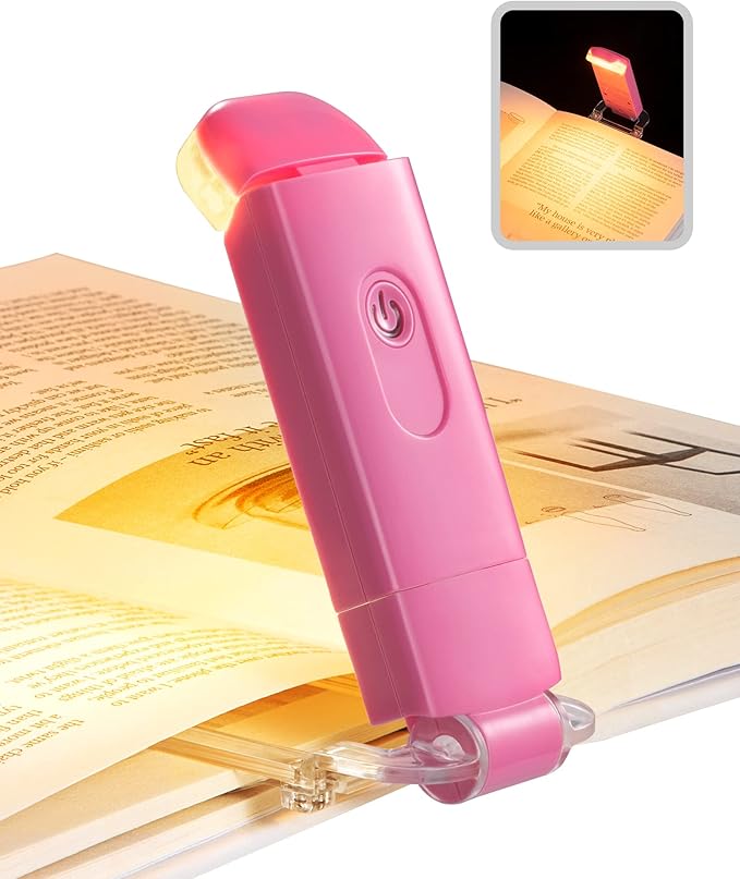 DEWENWILS Amber Book Light, USB Rechargeable Book Light for Reading in Bed, 3 Brightness Levels, Blue Light Blocking, LED Clip-on Reading Light for Kids, Bookworms (Pink)