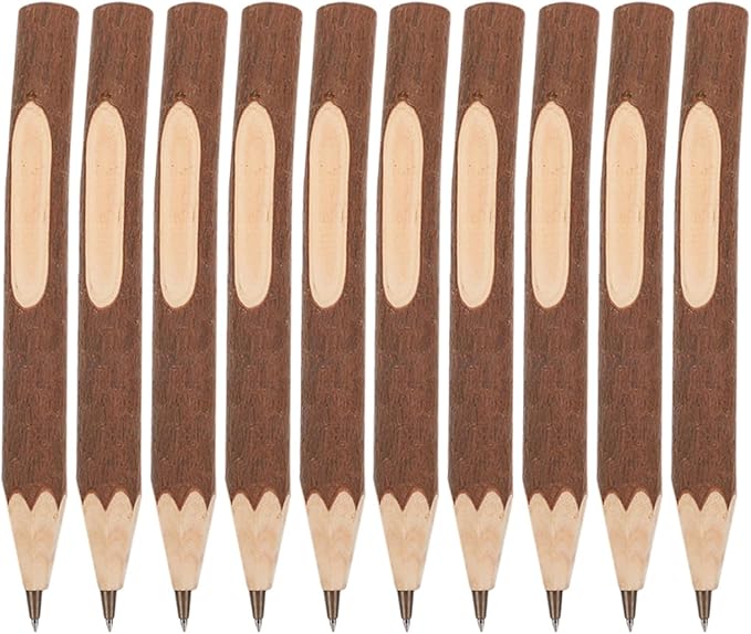 Natural Wood Ballpoint Pens 13cm, Tree Bark Surface, Biodegradable Small Ballpoint Pens 10pcs, Lightweight Portable Writing Accessories for Office and School Use