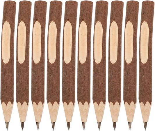 Natural Wood Ballpoint Pens 13cm, Tree Bark Surface, Biodegradable Small Ballpoint Pens 10pcs, Lightweight Portable Writing Accessories for Office and School Use