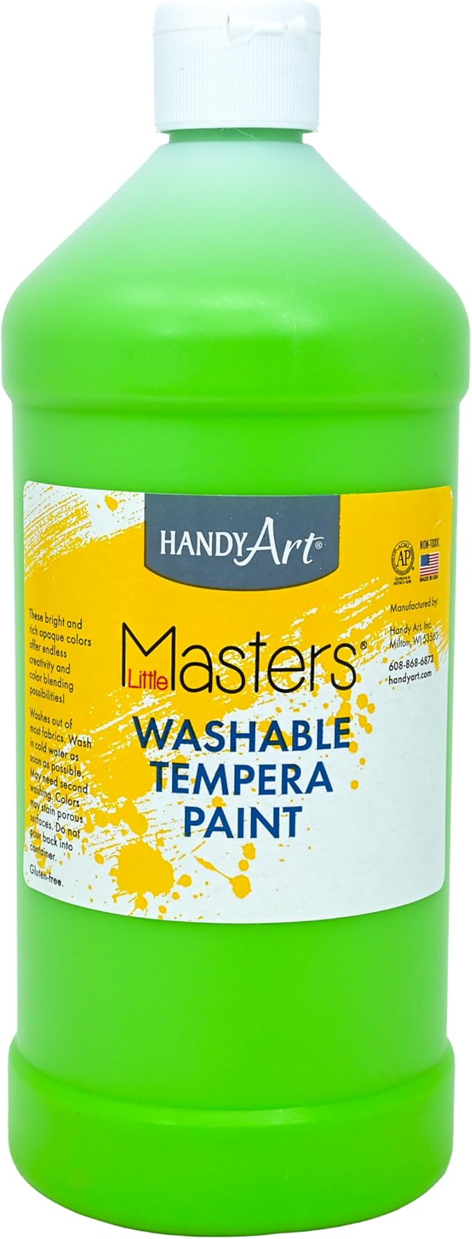 Handy Art Little Masters Washable Tempera Paint, Light Green, 32 oz Bottle, Bright & Mixable, High Opacity, Washable Colors for Classroom, Students, Kids, Young Artists, Safe & Non-Toxic, Made in USA