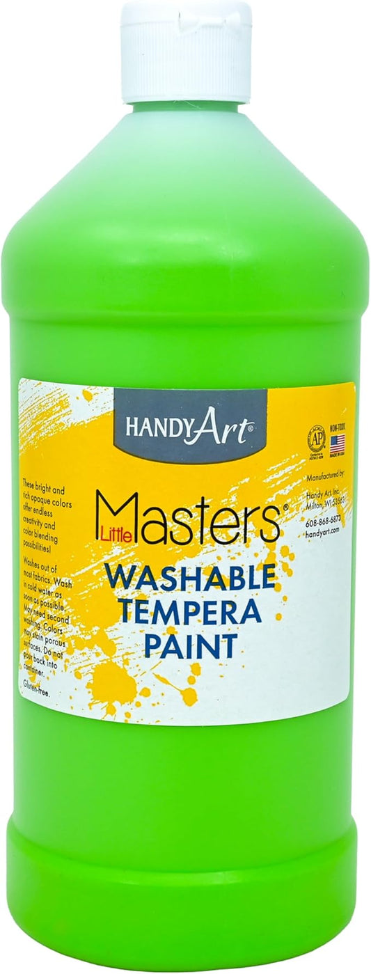 Handy Art Little Masters Washable Tempera Paint, Light Green, 32 oz Bottle, Bright & Mixable, High Opacity, Washable Colors for Classroom, Students, Kids, Young Artists, Safe & Non-Toxic, Made in USA