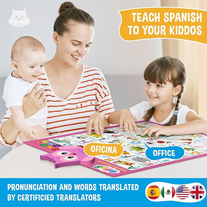 Gufino Alphabet Wall Chart - Bilingual Toys with Interactive Touch Buttons for Independent & Guided Learning - Ideal for Preschool Learning Activities & Spanish Classroom Supplies.