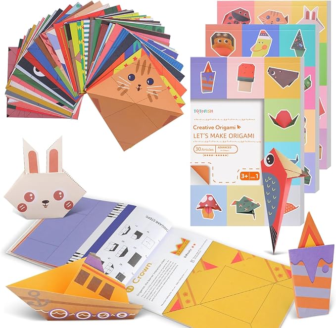 Origami Paper Kit for Kids Ages 5-8 8-12 Easy-Fold Set with Guide Book ,90 Patterns for Beginners Paper Craft Supplies,Ideal for Classroom Art, Birthday Holiday Children’s Day DIY Gifts for Kids