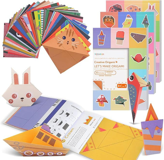 Origami Paper Kit for Kids Ages 5-8 8-12 Easy-Fold Set with Guide Book ,90 Patterns for Beginners Paper Craft Supplies,Ideal for Classroom Art, Birthday Holiday Children’s Day DIY Gifts for Kids