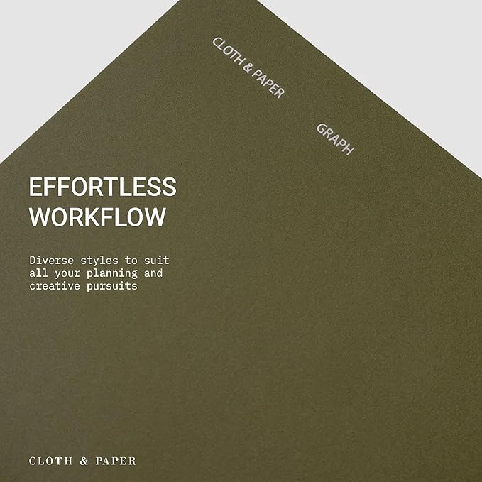 Cloth & Paper Travel Notebook | Graph Notebook – Olive | A5 Slim Grid Paper Notebook 4.3" x 8.3" | Graph Layout for Notes, Diagrams, Lists and Structured Planning for Work or Study – Soft Touch Cover